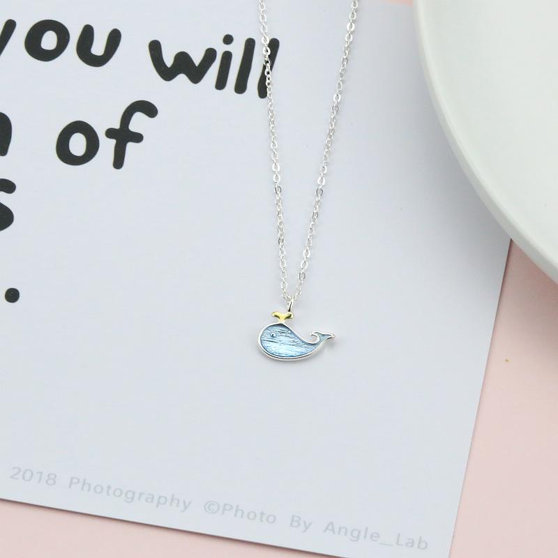 Blue Baby Whale Dolphin Necklace: Cute Mori Girl Style for Women and Students