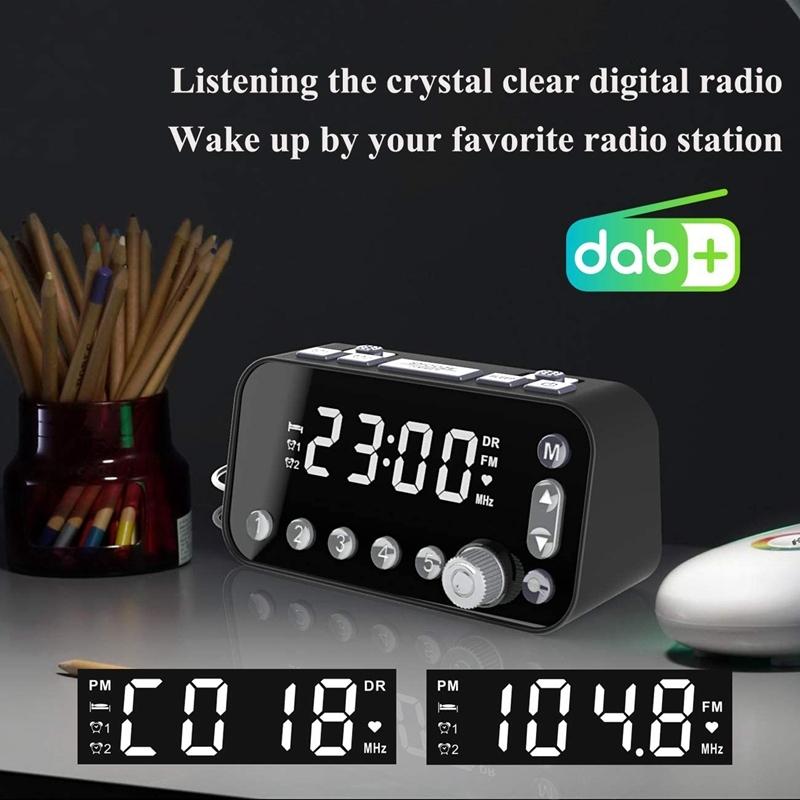 Bedside Alarm Clock DAB/FM Radio Digital LED Clock Large Sn Dual Alarm Clock Dual USB Radio Sleep Timer FM Radio Clock