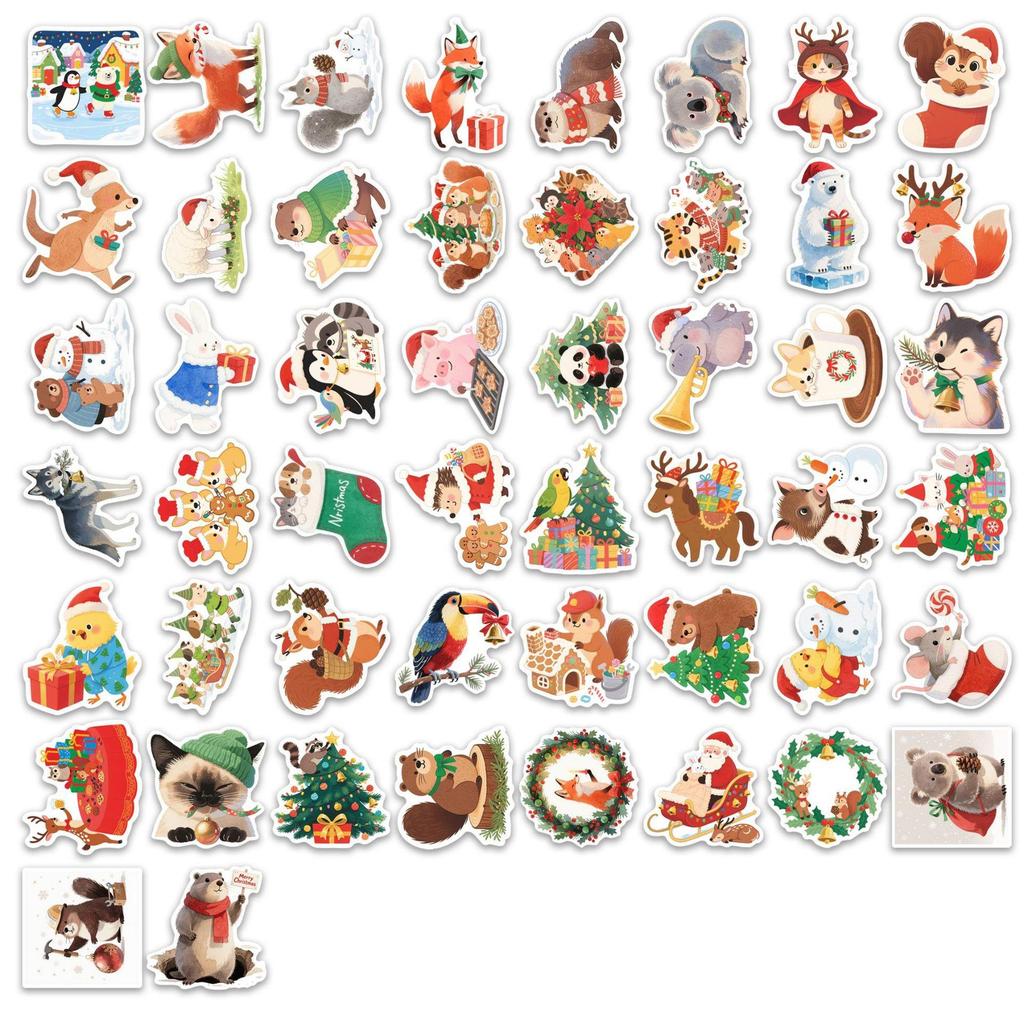 50 Sheets Cute Christmas Stickers for DIY Notebook Decoration - Children's Waterproof Stationery