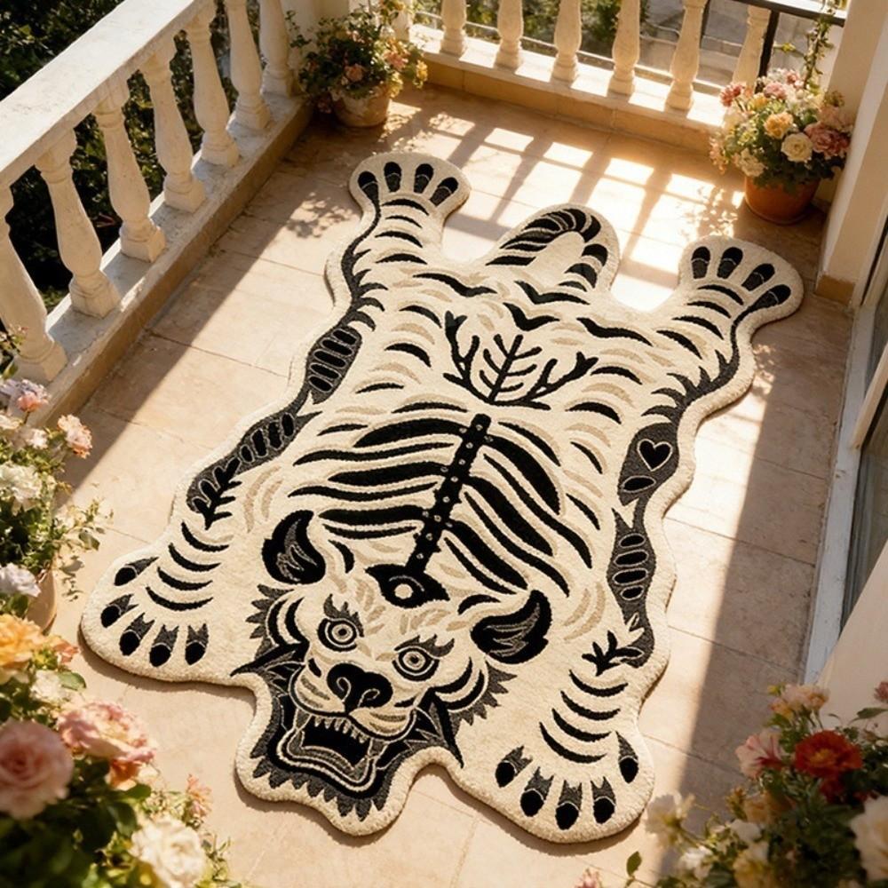 2D Flat Tiger Tiger Carpet Non Slip Creative Floor Mat Retro Area Rug  For Children