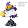Halloween Ghost Figurine Cute Flying Ghost on Broom with Spring Resin Small Ghost Sculpture Tabletop Decoration for Living Room Entryway Bookshelf
