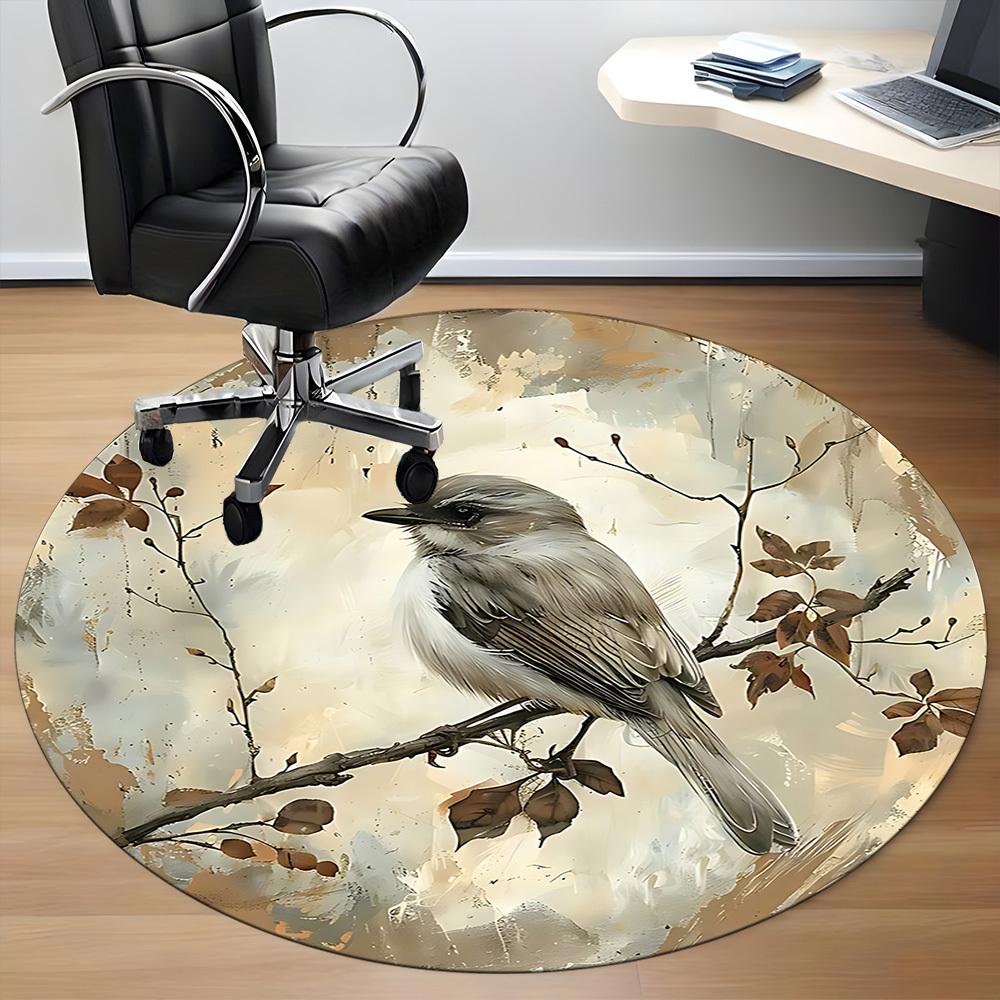 1PC Bird Office Round Area Rug, Mat Suitable For Office, Under Office Chairs Bedroom Living Room Home Decor, Room Deco