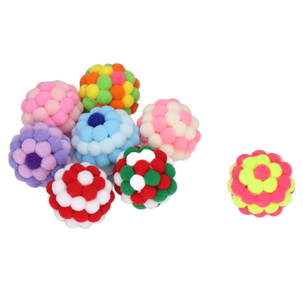 8 Stück Katzenspielbälle Elastisch Weich Bunt Interaktiv Jagend Kauend Plüsch Glockenball für Kätzchen