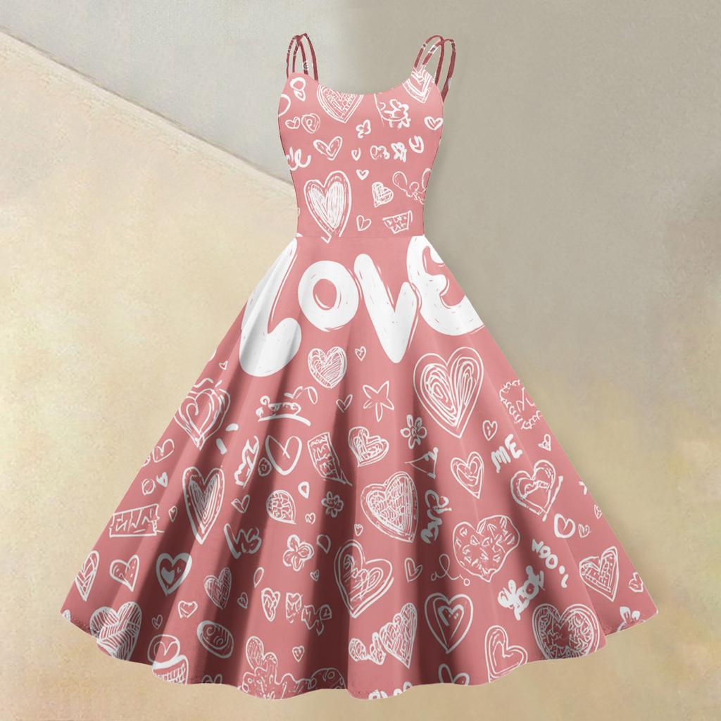Women's Valentine's Day Love Heart Print Sexy Off Shoulder Vintage Dress