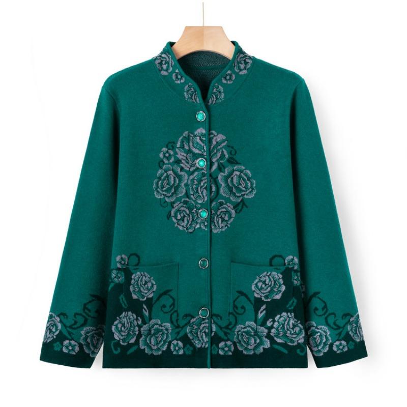 Grandma autumn new sweater jacket medium and old knitted sweater cardigan top women the elderly mother large size clothes