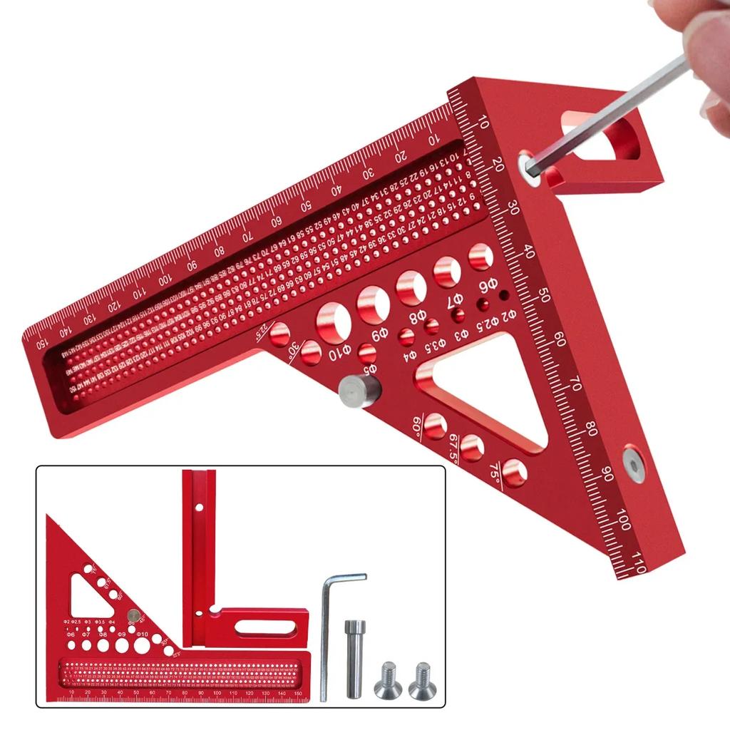 Aluminum 3D Multi-Angle Measuring Tool - Extended Design with Dowel Pin for Woodworking (Durable, Adjustable, Precision Layout)