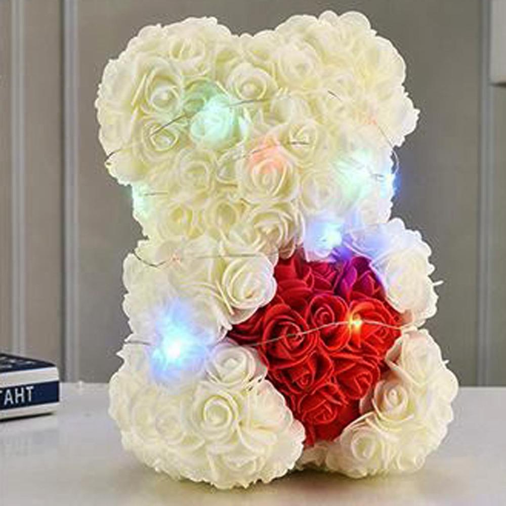 25cm Artificial Teddy Rose Multicolors Romantic Valentines Day Gift Flower Bear with LED Strip Girlfriend Women Anniversary Bear