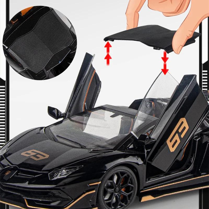 Large Size 1/18 Lamborghini Aventadors SVJ 63 Alloy Sports Car Model Diecast Metal Toy Racing Car Model Simulation Sound and Light Kids Gift