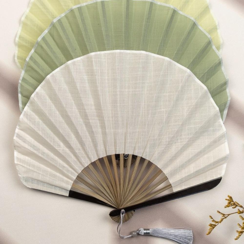 Chinese Folding Hand Fan Cotton Linen Cloth Handheld Fan Cute Mini Shell Fan  Home Decoration