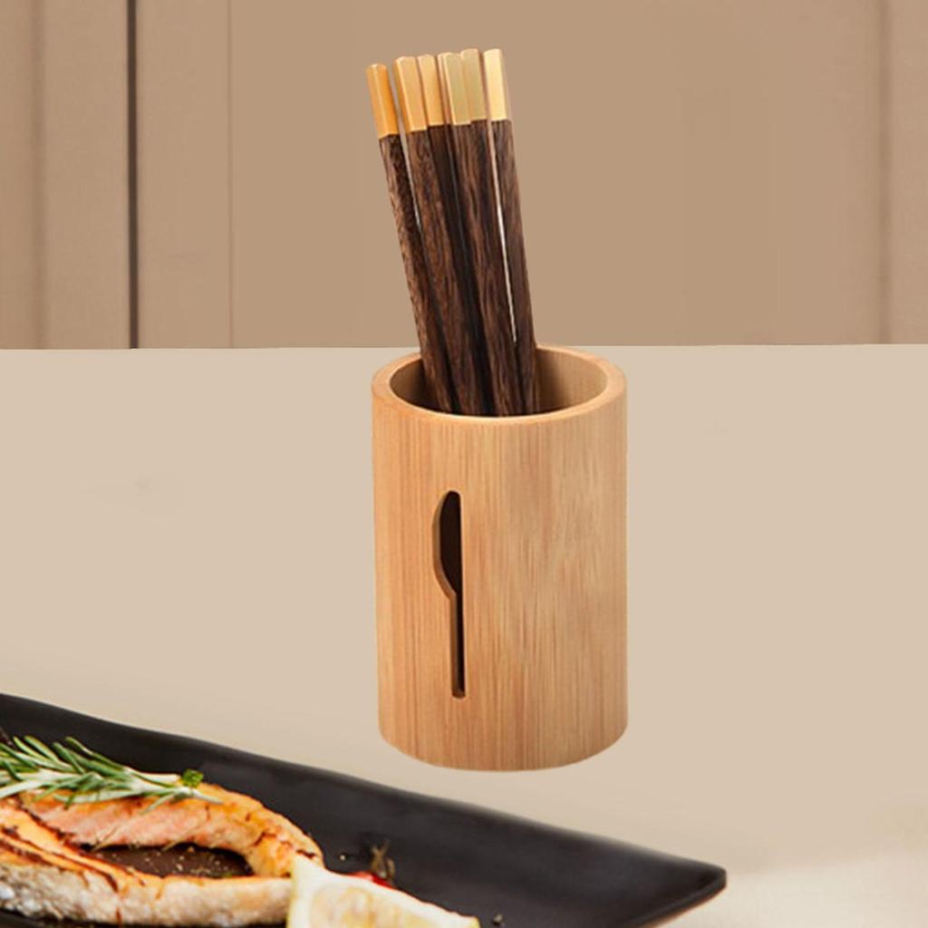 Drain Bamboo Silverware Organizer Utensil Holder Kitchen Countertop Chopstick Tube Hotel Restaurant Tableware Storage Bucket