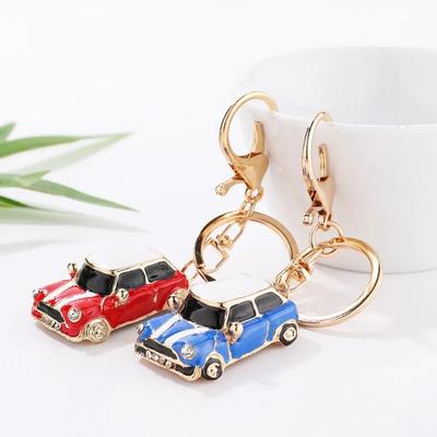 Cartoon Mini Car Keychain Rhinestone Car Model Metal Key Ring Decorative Pendant Accessories for MINI Cooper S JCW R50