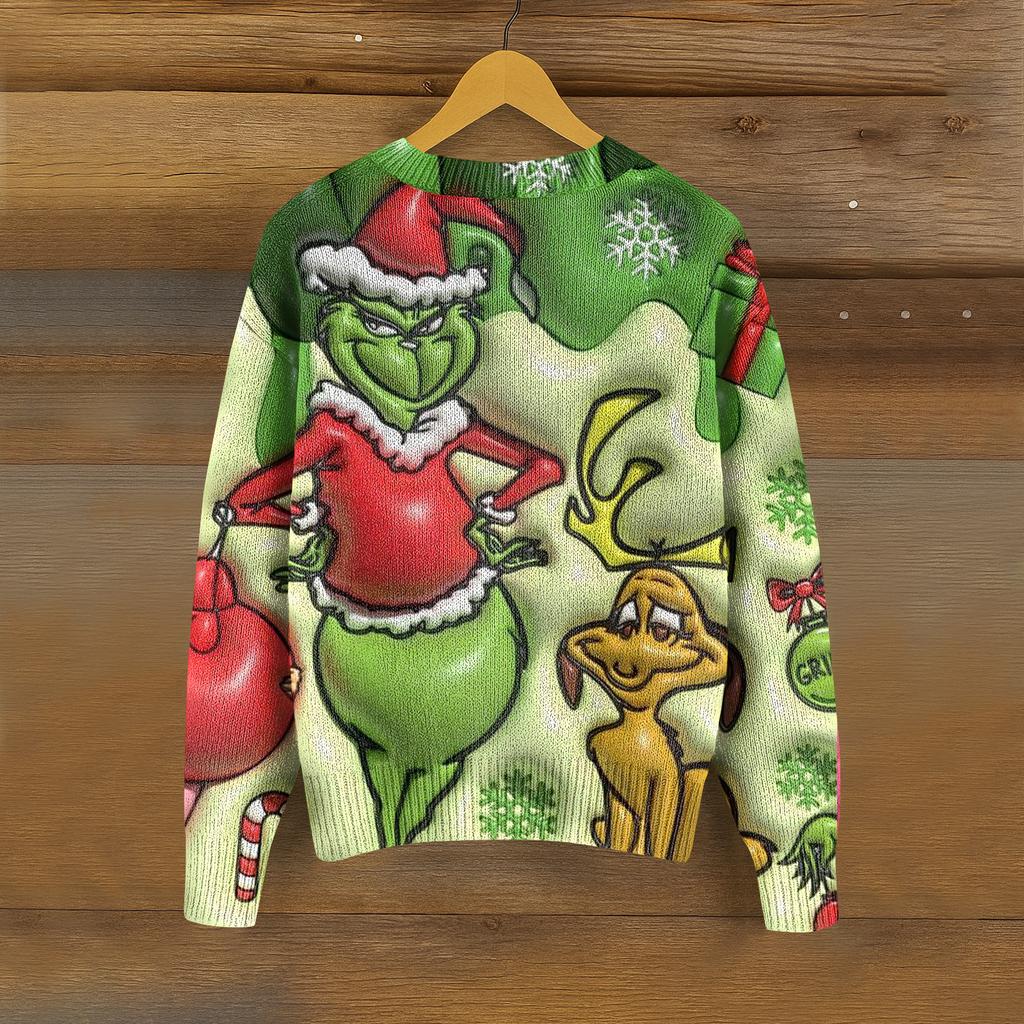 Women's Round Neck Top Printing Thickened Plush Cashmere Warm Long Top