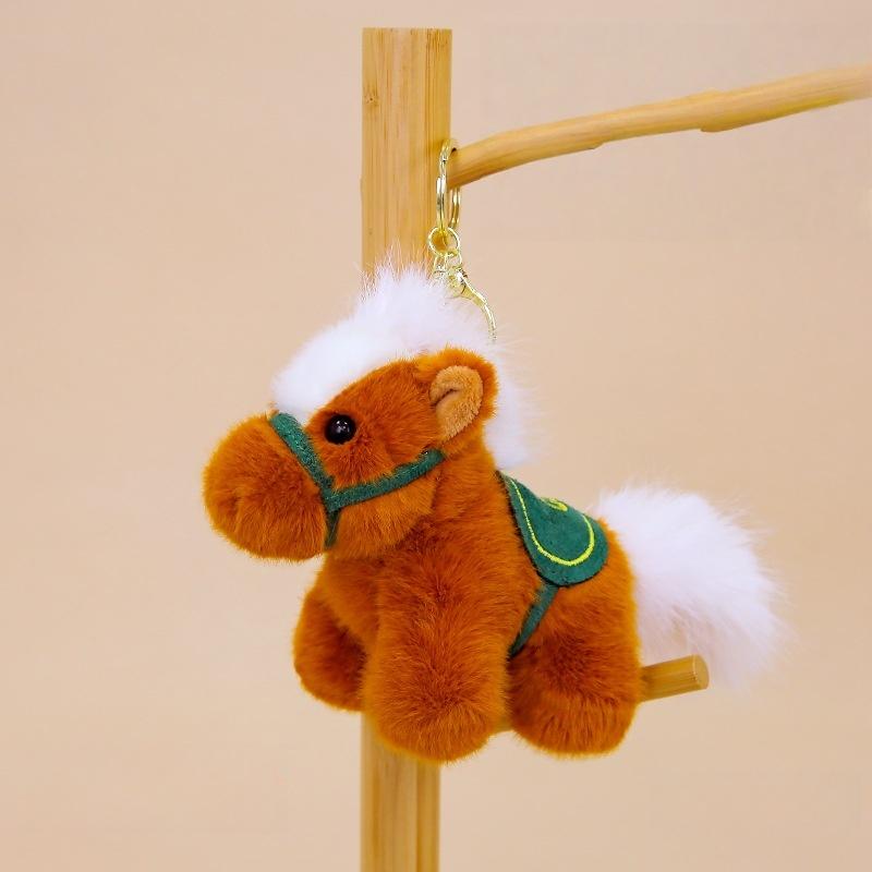 Cute Zodiac Horse Keychain Plush Toy Kawaii Stuffed Doll Bag Pendant Decoration Backpack Hanging New Year Gift