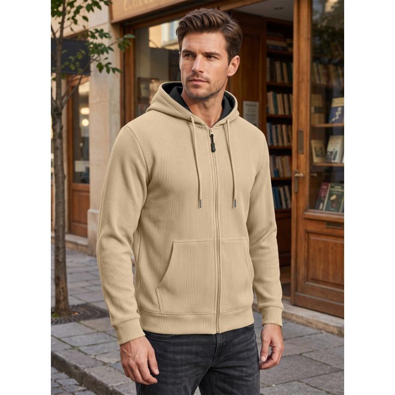 Men S Jacquard Hooded Zip Up Loose Casual Sport Sweatshirt