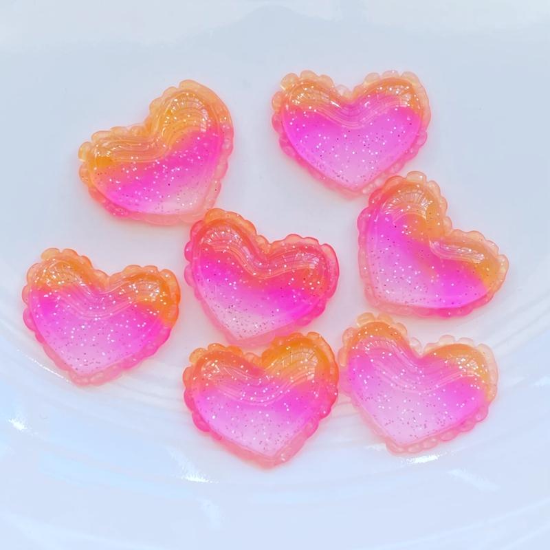 

10Pcs New Cute Resin Shiny Tricolor Heart Flat Back Cabochon Scrapbook Kawaii DIY Embellishments Accessories