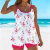 Damen Tankini Badeanzug 2-teilig Bunte Blumen Pflanzenmuster Urlaubs Badeanzüge