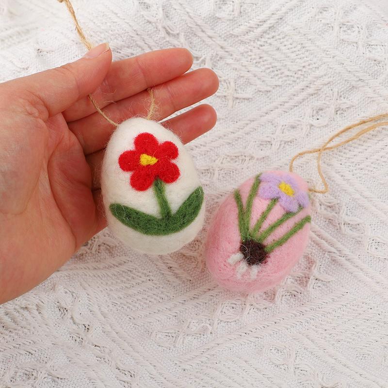 8pcs/lot Felt Easter Eggs with Rope Tree Ornaments Kids Gift Basket Filler Happy Easter Home Decoration Painted Flower Dot Eggs