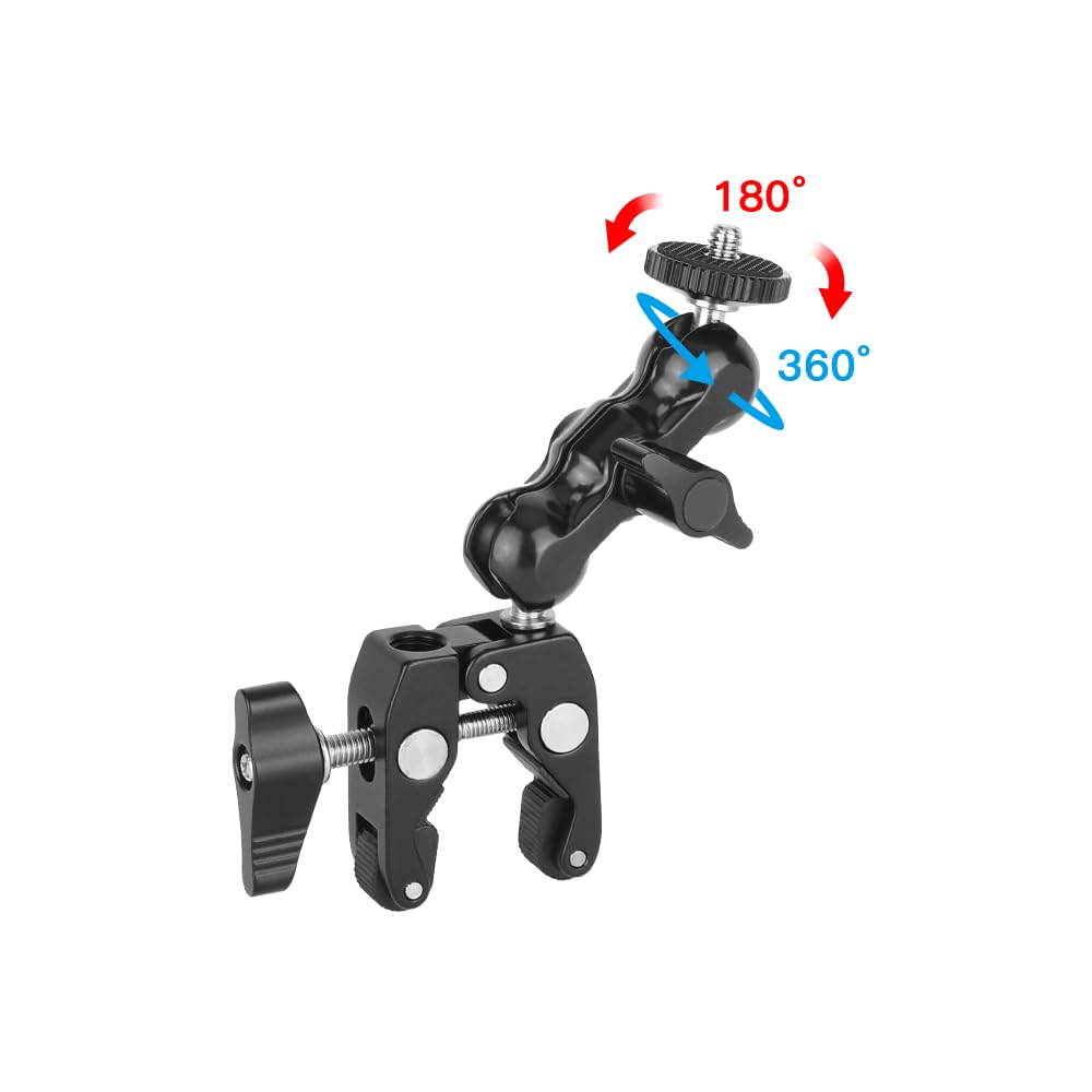 SZRIG Super Clamp Articulating 1/4"-20 Mini Ball Hand for Camera Monitor LED Light Accessories (Black)