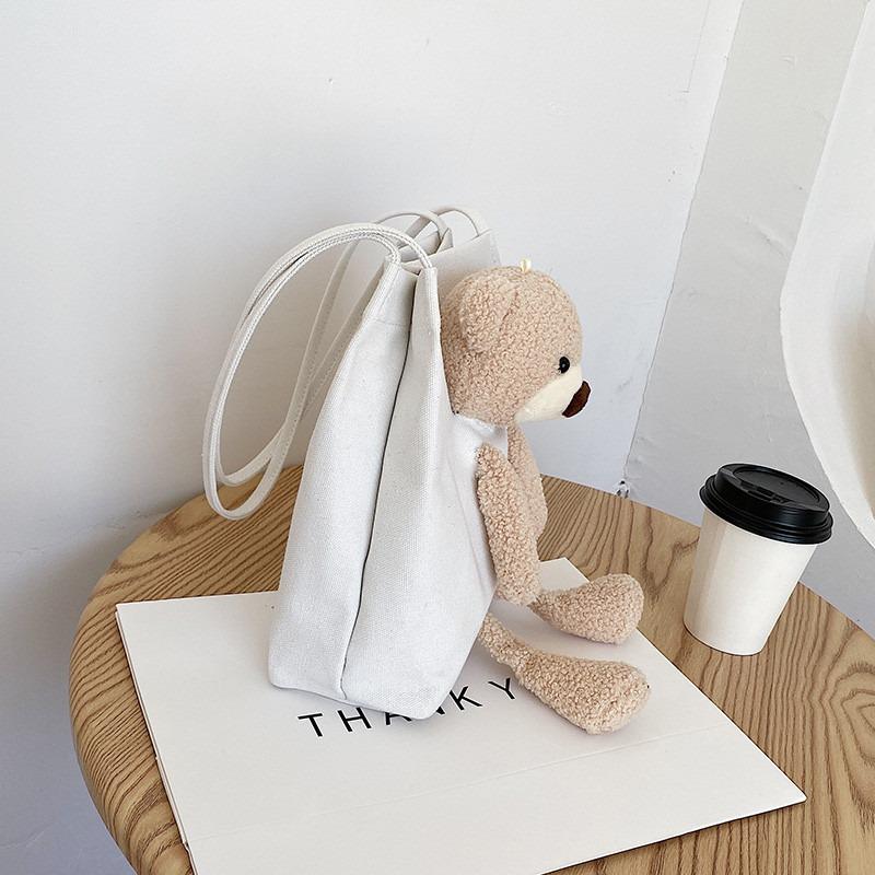 Autumn Bear Bag Women's, New Trendy Fashion Canvas Bag Women's Shoulder Tote Bag Student Handbag
