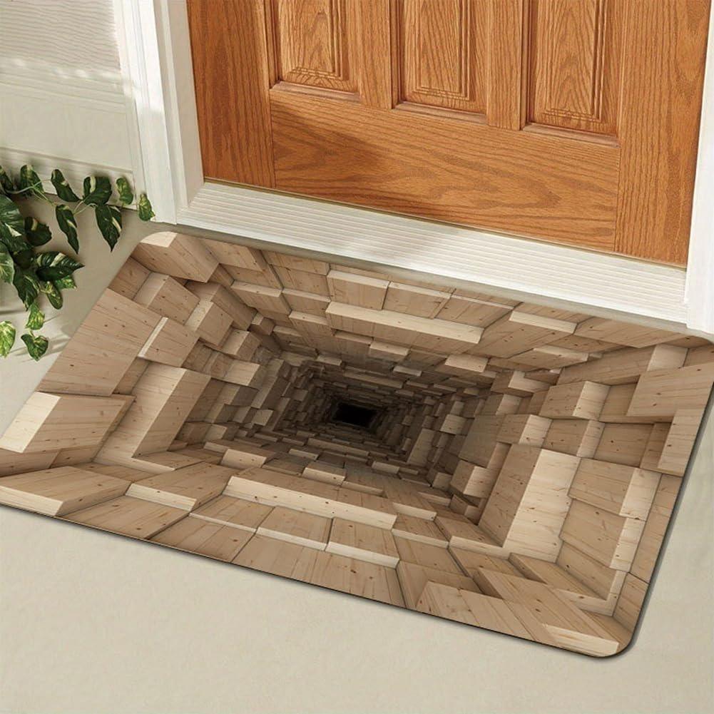 3D Optical Illusion Hole Doormat Brick Wall Bottomless Hole Creative Design Carpet Retro Industrial Style Non-Slip Visual Rug
