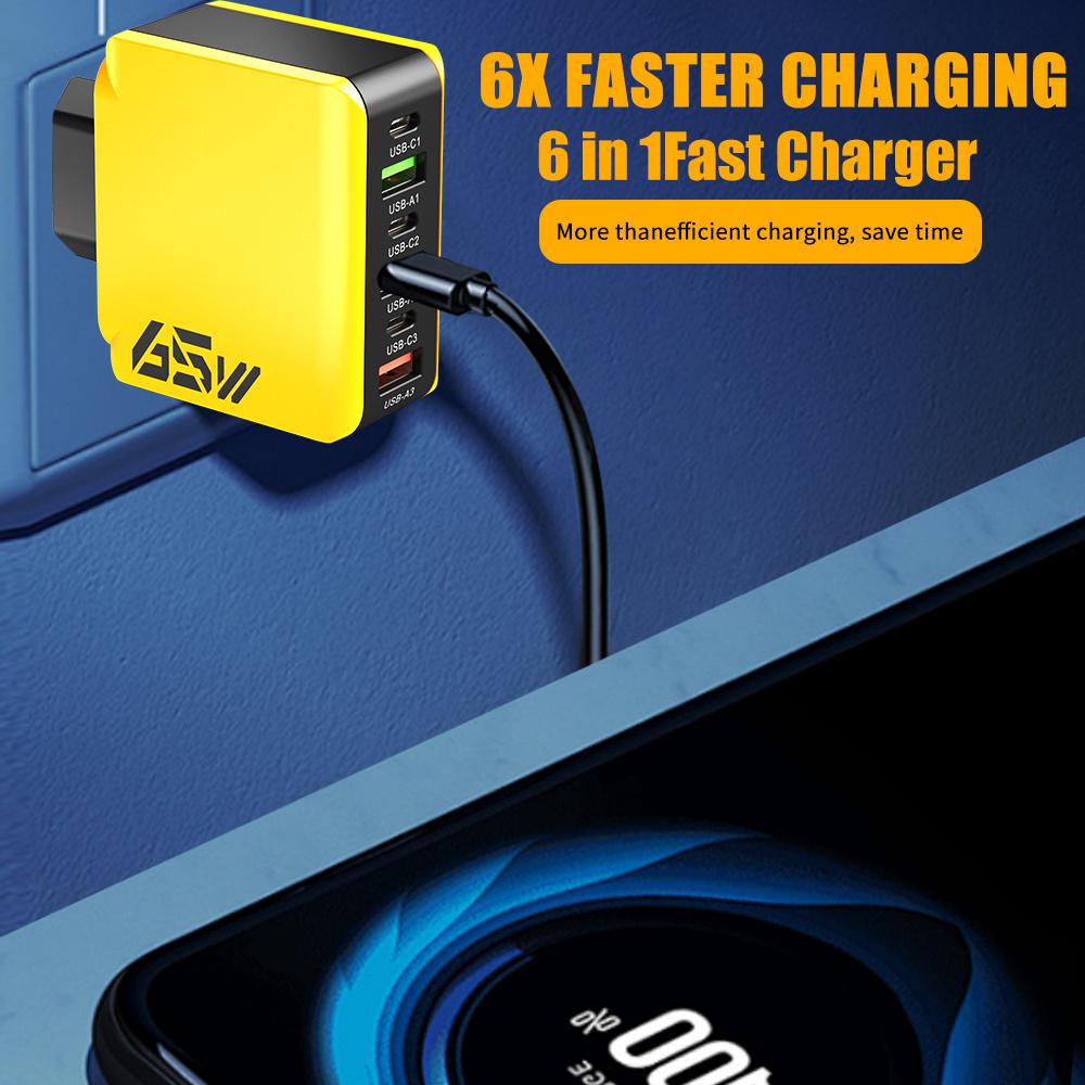 65W Multiport USB Charger Type C Fast Charging Phone Charger Adapter for IPhone Samsung Xiaomi Huawei EU/US/UK Plug Wall Charger