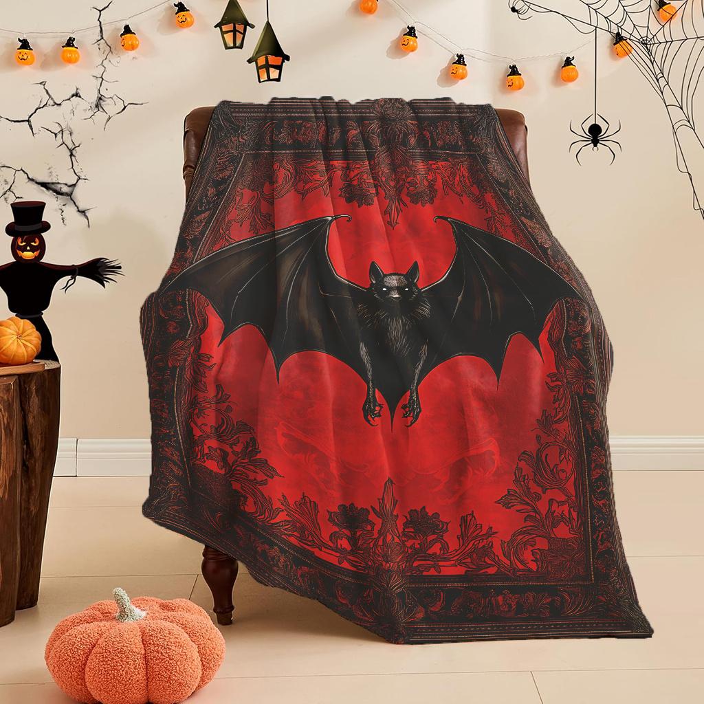 Halloween Bloody Bat Pattern Blanket, Soft Warm All Seasons for Sofa Bedding Camping Travel Office, Cozy Fall Gift