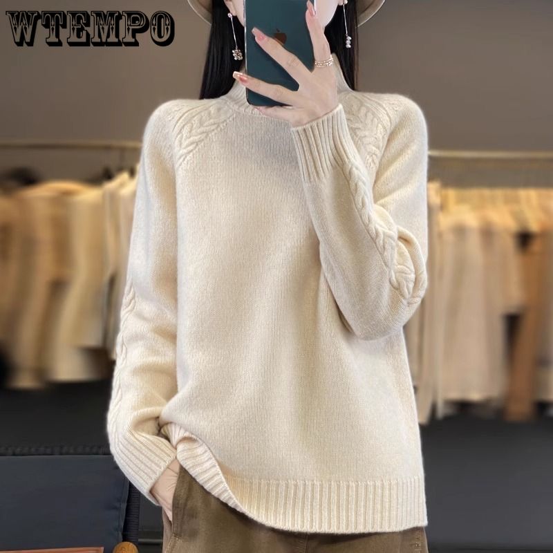 Women's High Neck Sweater Knitted Sweater Oversized Pullover Sweater Loose Knit Base Sweater