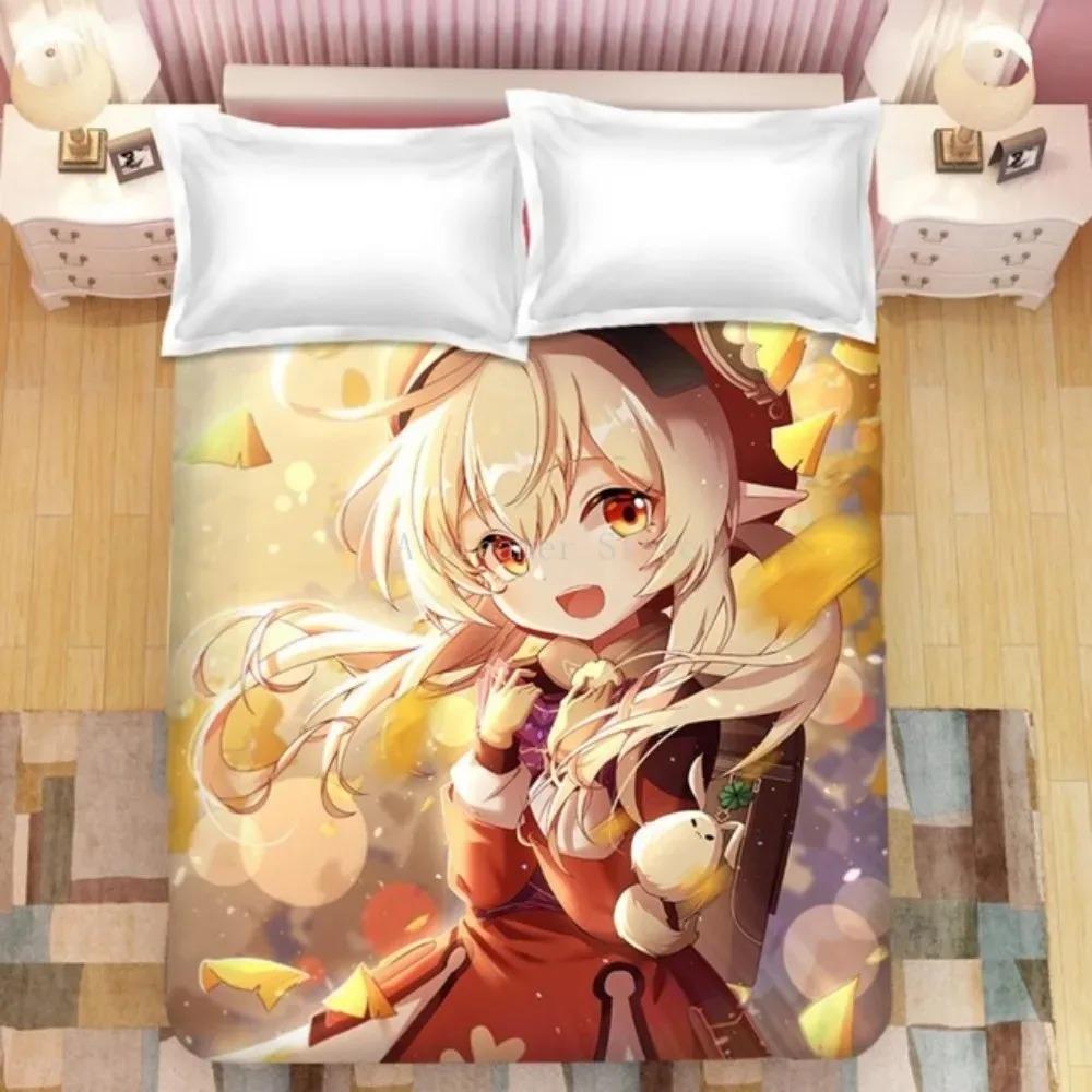 Herní povlečení Genshin Impact Eula Anime 3D pro kluky a teenagery, sada povlaku na přikrývku, měkké ložní prádlo, velikost Queen, King, Single, dekorace do ložnice