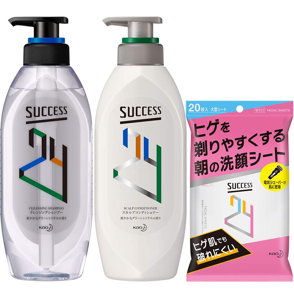 Success 24 Cleansing Shampoo 350ml Scalp Conditioner 350ml Green Citrus Morning Cleansing Sheets for Easier Shaving [Bulk Purchase] & (Refreshing