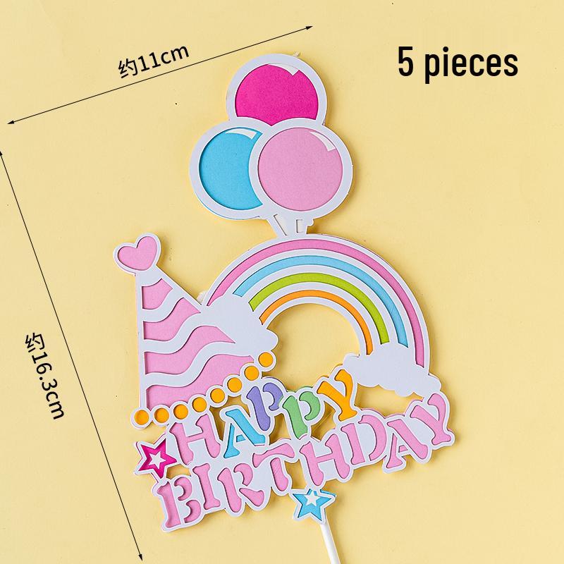 Happy Birthday Rainbow Cake Toppers: Stars, Clouds & Balloons