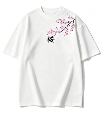 Summer Unisex Cherry Blossom Pattern Japanese Style Loosetee Shirt Suitable For Daily Wear Material Trendy Versatile