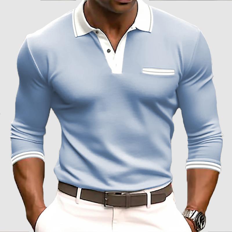 Stylish Long Sleeve Polo Shirt with Contrast Trim, Casual Daily Essential