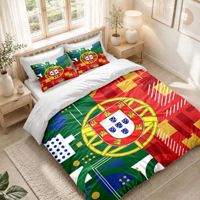 Bedding Set 1 Duvet Cover 2 Pillowcases Portugal Football Print Bedroom Home Decoration
