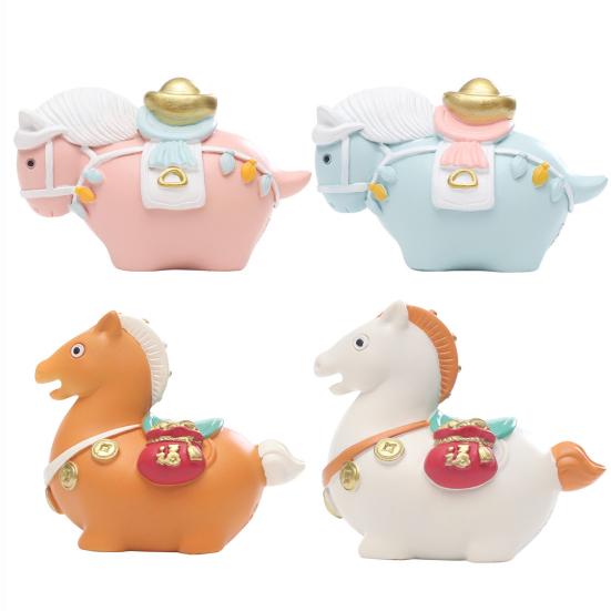 Cartoon Horse Figurine Bring Fortune Fat Lucky Pony Statue Resin Animal Sculpture Year of Horse New Year Decoration Ornament Gift