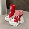 Single Boots Autumn New Round Toe Front Lace-Up Platform Non-Slip Mid-Tubular Boots