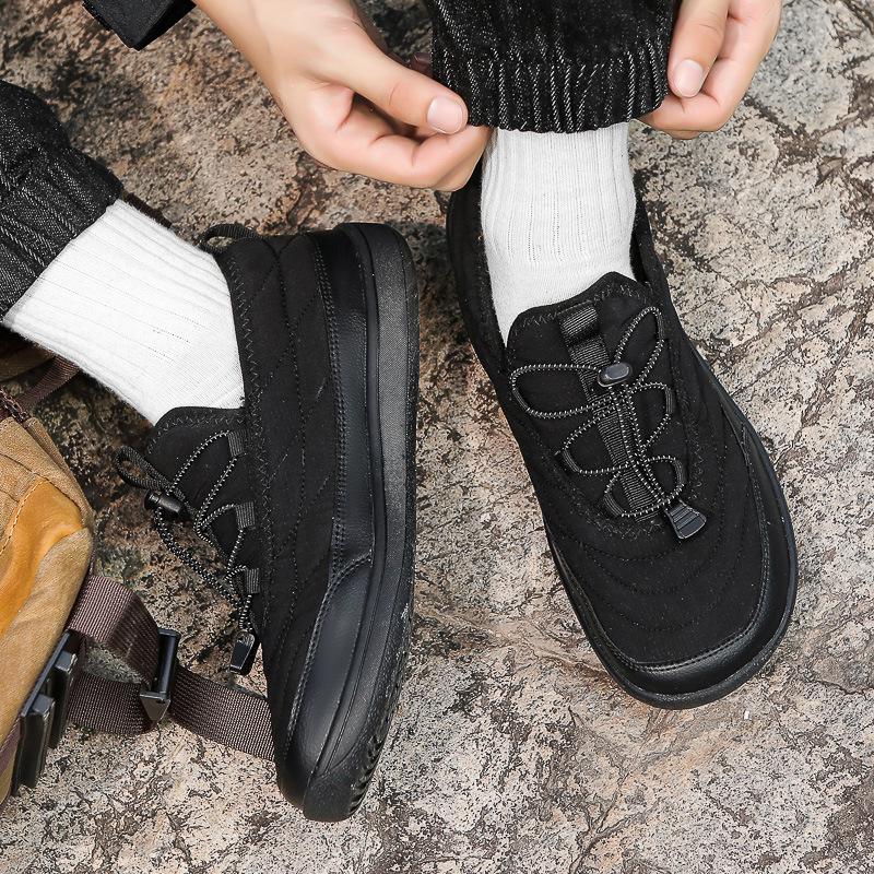 Size 50 Plus Size Winter Casual Couples' Fleece-lined Cotton Shoes - Warm, Thick, Lightweight, Non-slip Snow Slippers.