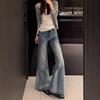 Womens Plus Size High Waist Stretch Denim Flare Pants Loose Fit Wide Leg Cropped To Dragging Length