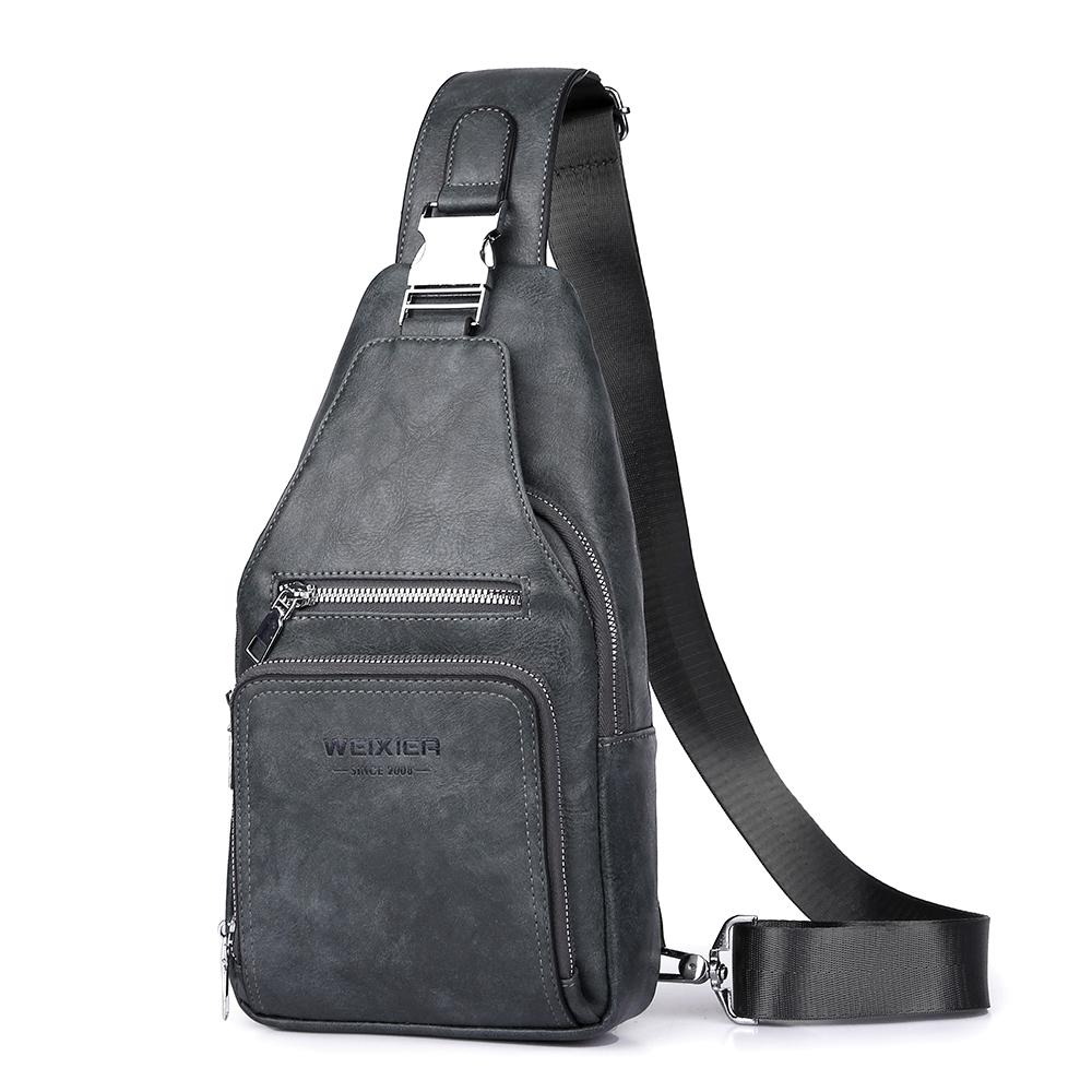 WEIXIER Bolso Bandolera de Cuero para Hombre Crossbody Hombro Pecho Impermeable Casual Mochila de Día para Viajes Deportes al Aire Libre