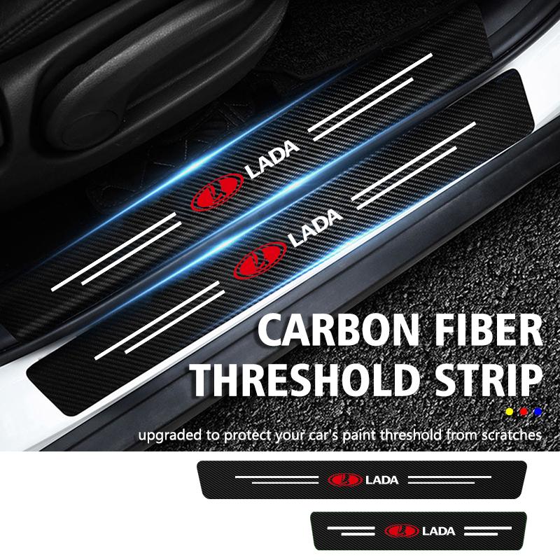 For Lada 4pcs Car Carbon Fiber Threshold Strip Anti Scratch Door Sill Protector Kalina Largus Priora Xray Granta Largus Samara