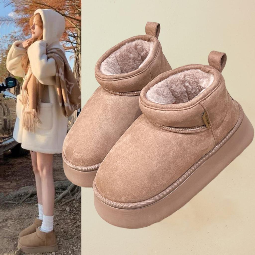 White Platform Snow Boots Women's Winter 2025 New Piled Thickened Short Tube Fluffy Short Cotton Boots Bread Shoes