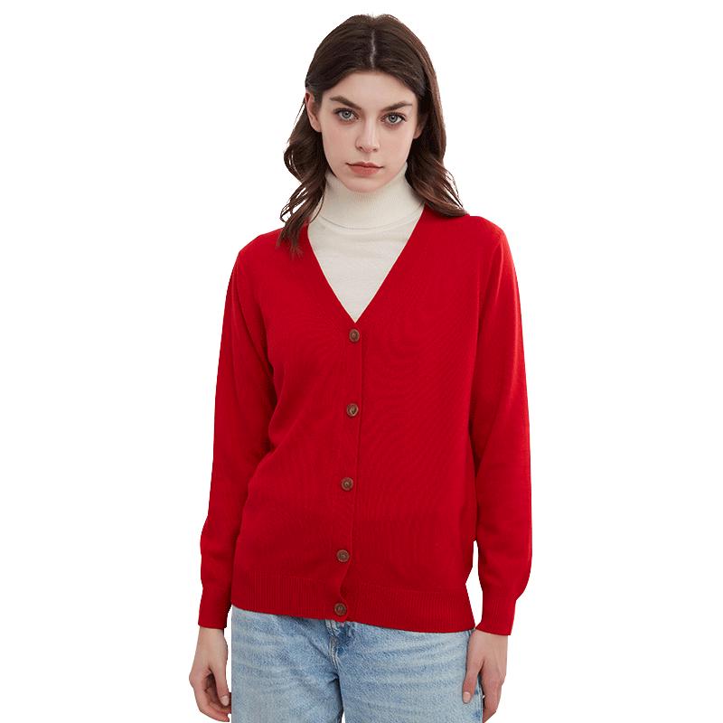 Hengyuanxiang Women's 100% Pure Wool V-Neck Cardigan