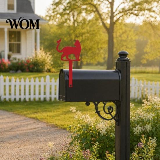 Weatherproof Mailbox Sign Yard Iron Signage with Fixed Holes, Metal Cat Butterfly Decoration, Red Decor Outdoor for Wood Leather Mailboxes Thickened
