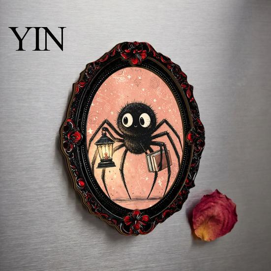 Halloween Party Supplies Retro Frame Refrigerator Magnet, Wood Oval Picture Fridge Kitchen Decor Magnet Cabinet Whiteboard for Home Office Artistic