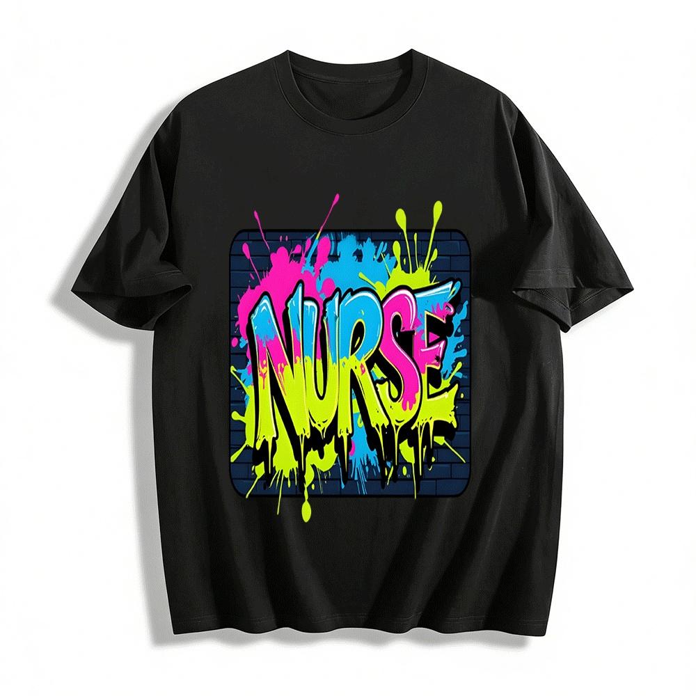

Graffiti Style NURSE Print Casual Top For Medical Workers Pure cotton T-shirt 6XL