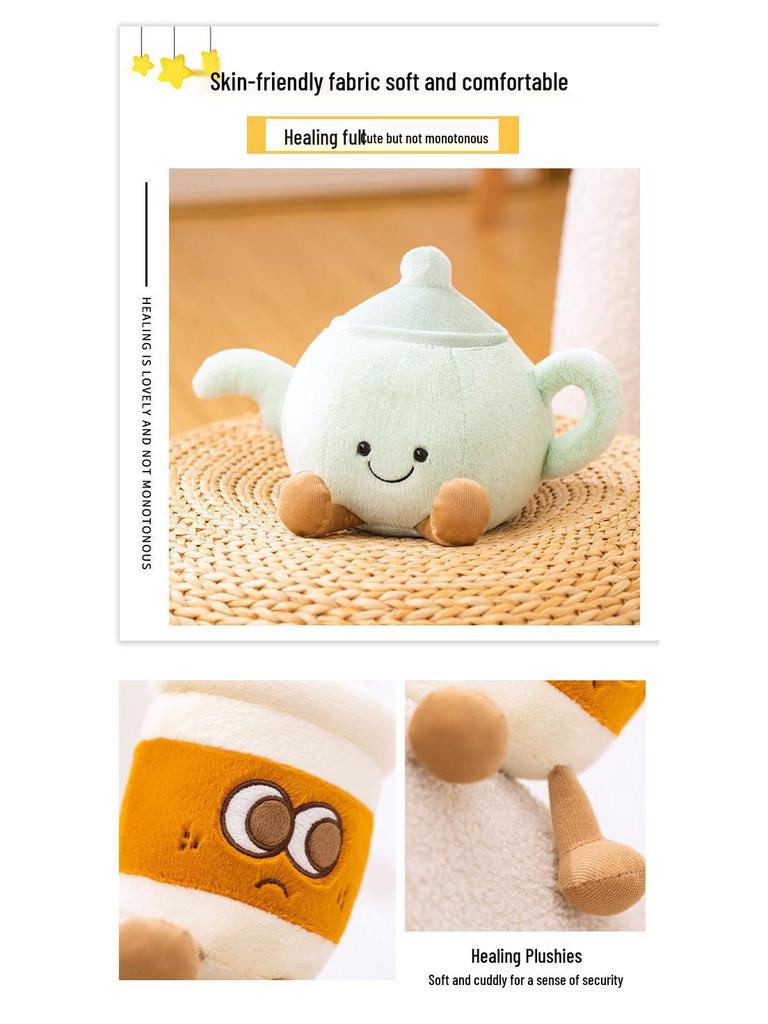 Cartoon Teapot and Coffee Cup Plush Toy - Cute Travel Doll for Afternoon Tea