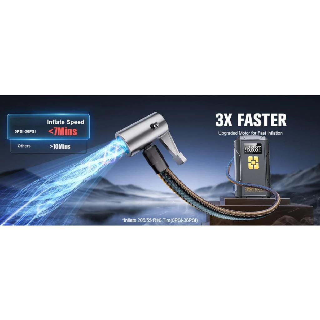 Jump Starter with Air Compressor 3500A Jump Starter 150PSI Air Pump Multifunctional Tire Inflator Power Bank Lighting for Car