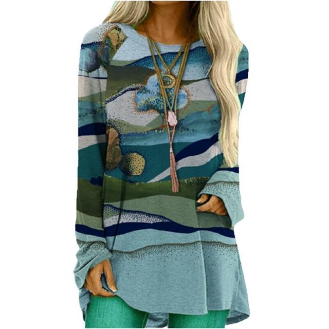 Cartoon Katzen Auf Die Baum Drucken T-shirt Langarm Frauen Tops Plus Größe Casual T-shirts 2XL 3XL Runde Beck Lose shirts Femme