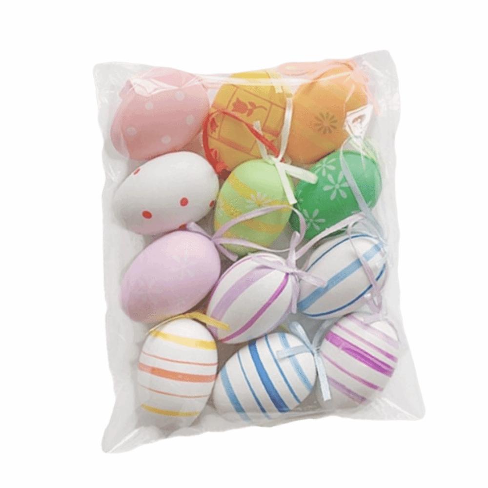 12Pcs/Set DIY Craft Easter Simulation Egg Cartoon Artificial Egg Pendant  Hanging Ornament