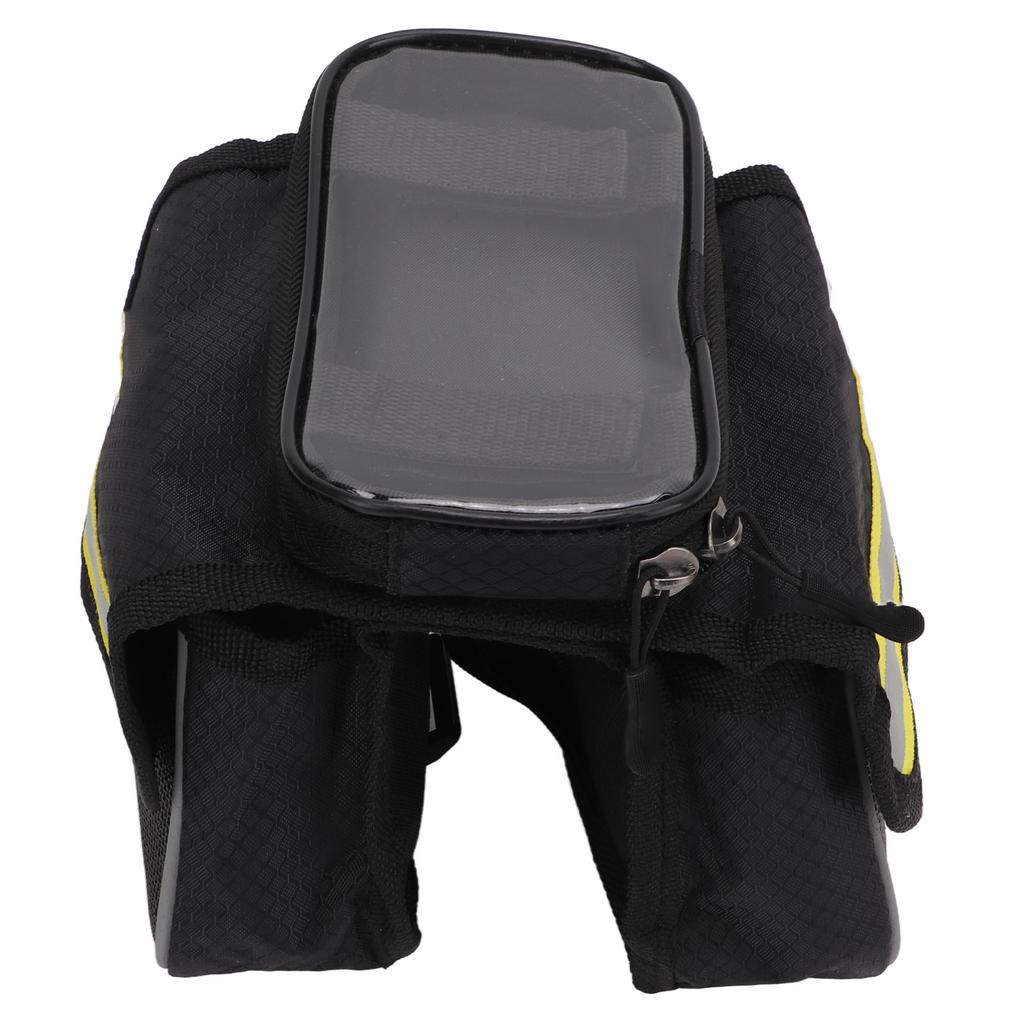 Bike Frame Bag 600D Nylon Fabric Sensitive TPU Film Reflective Tapes Dual Zipper Shock Resistant Bike Phone BagYellow