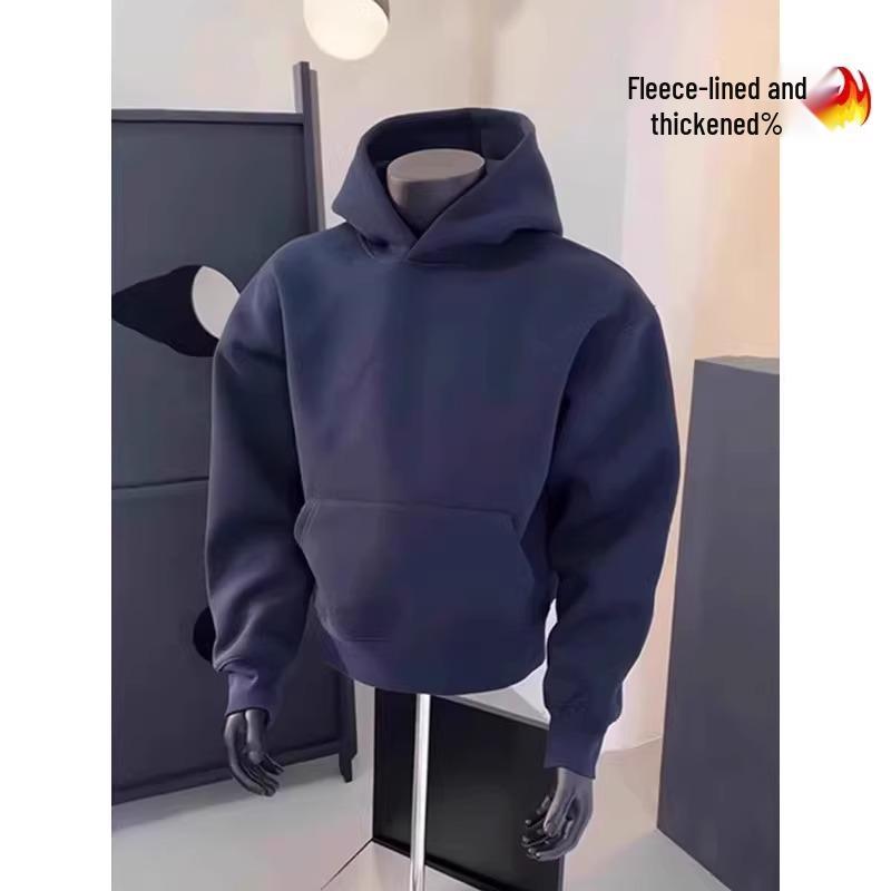 Men's Coffee-Colored Fleece-Lined Hooded Sweatshirt - Autumn/Winter 2025 Style, Thick Pullover Jacket, Loose Fit